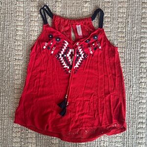 No Boundaries Red Embroidered Camisole with Navy Accents